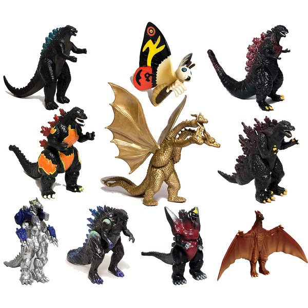 TwCare Set of 10 Godzilla Toys, Movable Joint Action Figures, King of The Monsters vs Kong Mini Dinosaur Mothra Imago Burning Heisei Mecha Ghidorah Playsets Kids Birthday Cake Toppers Pack