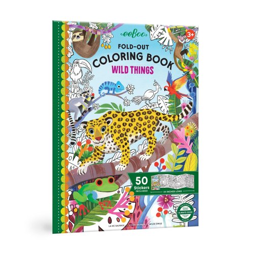 eeBoo: Wild Things Fold-Out Coloring Book with Stickers, Includes 50 Full-Color Stickers, Folds O...