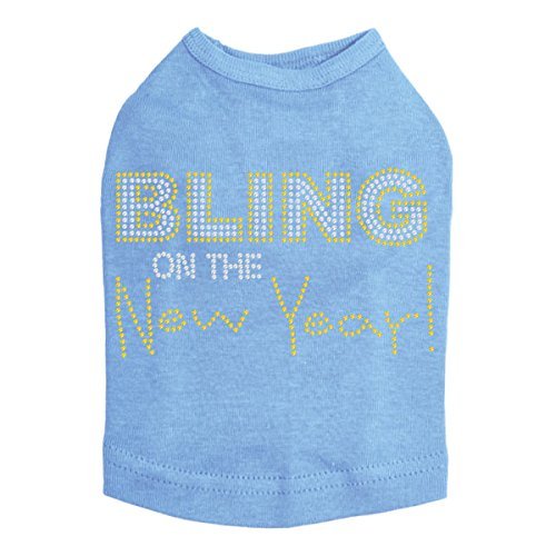 Bling on The New Year- Bling Rhinestone New Year Dog Shirt, 3XL Blue