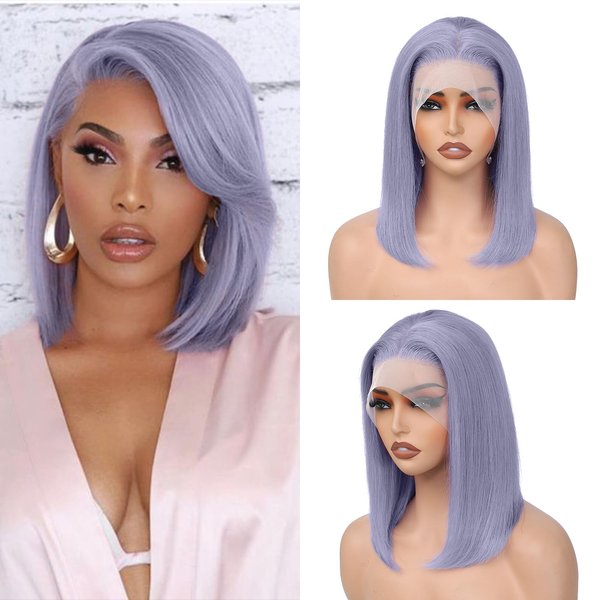 Savasana Lilac Human Hair Bob Wig 13x4 Lace Front Glueless Wigs 180% Density 10 Inches Straight Bob Wigs