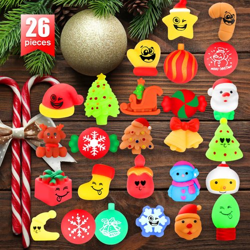 MOZACI Squishies, 26 Pack Mochi Squishy Toys - Christmas Kawaii Cat Squishys Slow Rising Animals - Party Favors, Goodie Bag, Birthday Gifts, Mini Squishies Stress Reliever Toy Pack