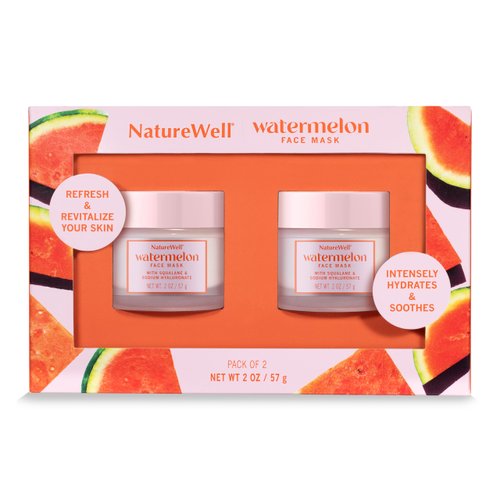 NATURE WELL Watermelon Face Mask, Enriched with Hydrating Watermelon Fruit Water & Plant-Derived Squalane, Promotes A Radiant & Moisturized Complexion, 2 Oz Each (Pack of 2)