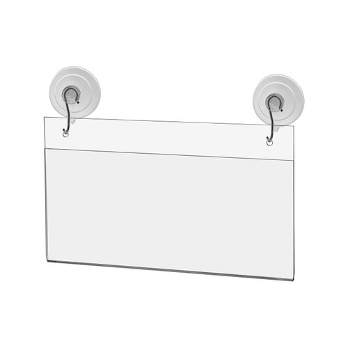 Marketing Holders Window Mount Sign Holder for 8.75 x 4 Inch Permits Certifications and Licenses in Hair Nail Salons and Offices Landscape Double Sided View Clear Acrylic with Suction Cup Hooks