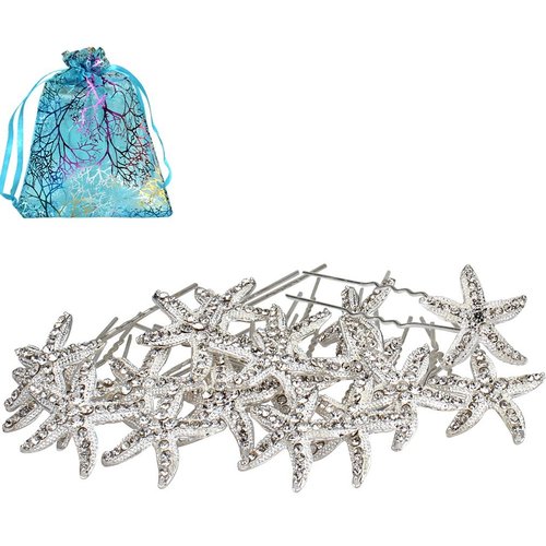 Jaciya 18 Pack Bride Crystal Rhinestone Starfish Hair Pin Hair Jewelry Hair Accessories Women Headwear Headdress for Beach Themed Wedding,Party, Hair Clips for Women
