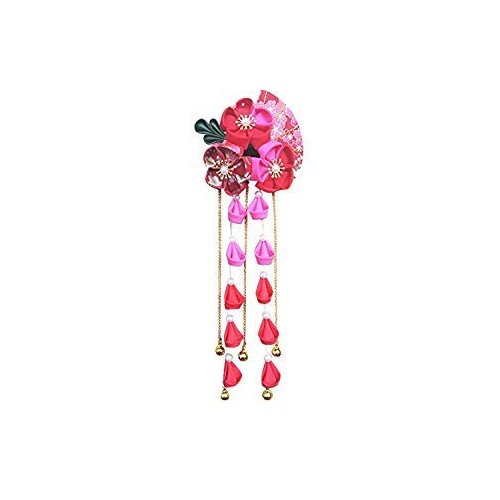 CRB Fashion Womens Girls Kimono Traditional Tsumami Kanzashi Outfit Wedding Japanese Asian Yukata Hair Tie Flower Floral Fan Barrette Clip (Red)