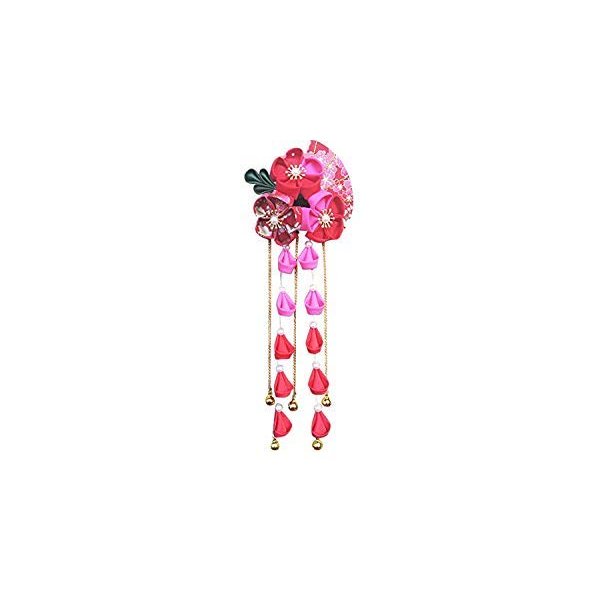 CRB Fashion Womens Girls Kimono Traditional Tsumami Kanzashi Outfit Wedding Japanese Asian Yukata Hair Tie Flower Floral Fan Barrette Clip (Red)