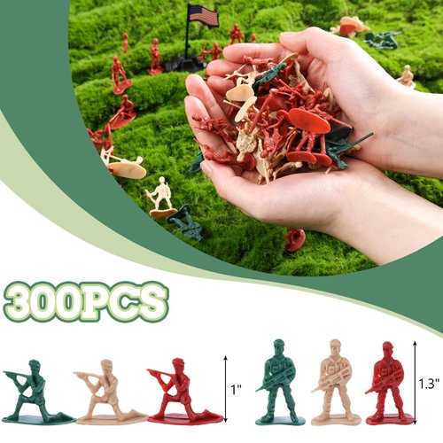 3 otters 300PCS Army Men Toy Soldiers, Plastic Army Men Action Figures 3 Colors Plastic Soldiers Men Soldier Playset for Boys Birthday Gift