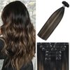 WindTouch Clip in Hair Extensions Real Human Hair 14inch 120g 7Pcs #1BT6P1B Ombre Natural Black to Chestnut Brown Balayage Hair Extensions Clip ins for Women, Human Hair Extensions