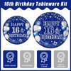 Kepeel 96Pcs 16th Birthday Party Tableware Set, Blue and Silver Happy 16th Birthday Party Decorations Supplies for Boys Girls 16 Years Old Birthday Party Dessert Plates Napkins Forks Favors, Serve 24