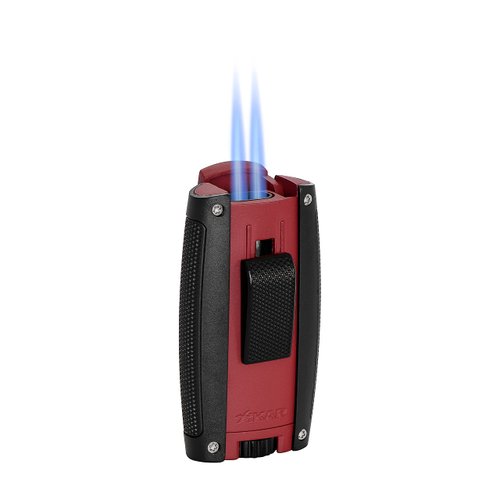 Xikar Turismo Double Jet Flame Cigar Lighter, Attractive Gift Box, Pocket-Friendly, Protective Flip-Lid, Over-Sized Fuel Tank, Matte Red