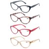 OLOMEE Women's Readers Cat Eye Reading Glasses +1.75 Reader Glasses Stylish Modern Cateye Cheaters 4 Pack Spring Hinge Lightweight Frame Comfortable Fit