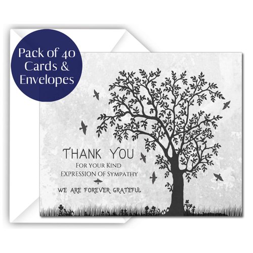 Funeral thank you cards with envelopes Celebration of life Floral Tree acknowledgment memorial Sympathy Christian Thank you notes (40 Pack)