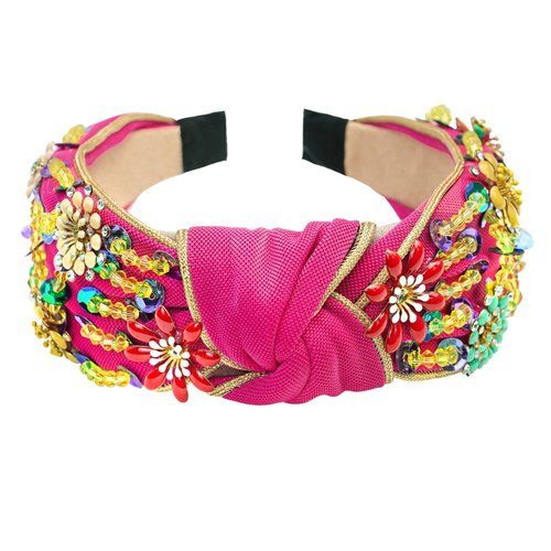 Yusier Rhinestone Crystal Wide Headbands for Women Knot Turban Fashion Vintage Hairband Handmade Jewelry Girls Hair Accessories (Rose Red)