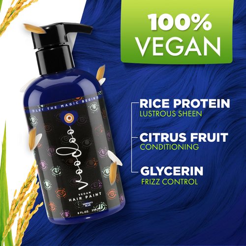 VOODOO Blue Hair Paint (Serenity) 8 Oz | Vegan & Cruelty-Free Blue Hair Dye | Ammonia, Sulfate & Paraben-Free | Vivid & Bright Intermixable Temporary Hair Dye | DIY Semi Permanent Hair Color (8 Oz)