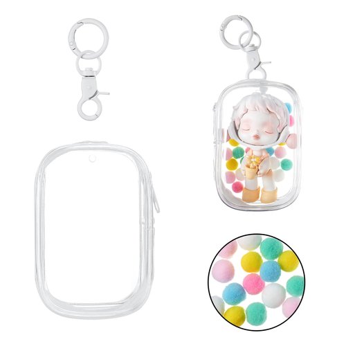 Clear Figure Display Bag with Keychain Pompom Ball Portable for Sonny Baby Mini Doll Pouch Carrying Case Figures Display Case for Collectibles Zipper Closur,Clear-Rectangular