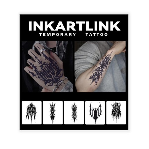 INKARTLINK Tattoo Tech, 5 Sheets Semi Permanent Tattoo, Adult Art Design Temporary Tattoos, Lasts 1-2 Weeks, Waterproof, Realistic Look, No Adhesive, No Reflection (INK Men Design)