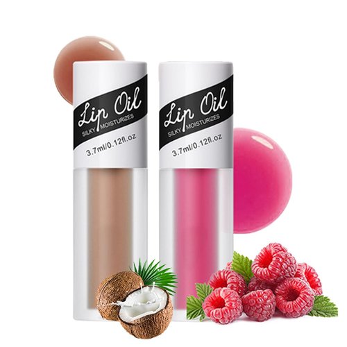 Kpeuuef Lip Glow Oil,Plumping Lip Tint Hydrating Lip Plumper Gloss Fruit Flavoured Lip Oil For Dry Lip's Moisturizing Non-sticky (#1 Berry+#4 Coco)