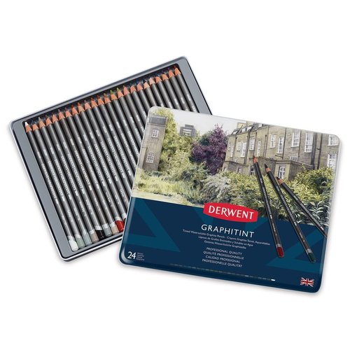Derwent Graphitint Pencils Tin, Set of 24, Great for Holiday Gifts, Unique Blend of Graphite and Color, Watersoluble, Ideal for Mixed Media, Professional Quality (0700803)