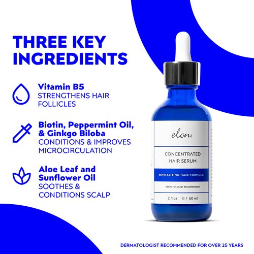 Elon Thinning Hair System Concentrated Hair Serum for Hair Growth - Revitalizing Scalp Serum for Hair Growth, Hair Loss Serum - Extra Strength DHT Blocker, For All Hair Types (2 Fl Oz)