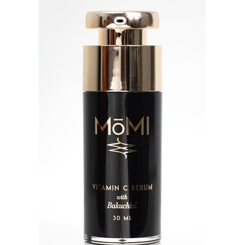 MōMI Vitamin C Serum with Bakuchiol. Brightening, firming, helps with hyperpigmentation. Contains 20% THD Ascorbate, HA, Ferulic Acid, Vitamin E and Bakuchiol,