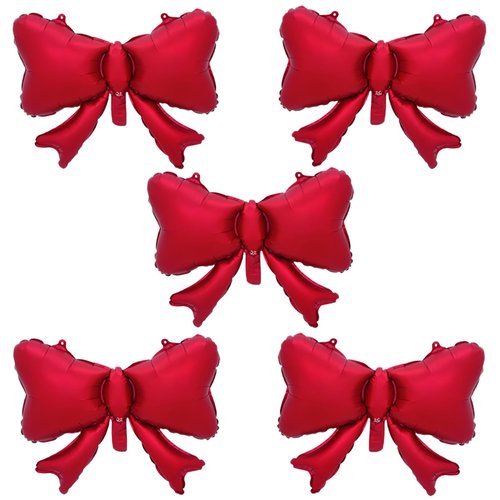 5Pcs Red Bow Balloon for Christmas and New Year Decorations/Red Bow-Knot Foil Balloon for Birthday Party Baby Shower Bridal Gender Reveal Girl Party/Balloons Cannot Float Using Helium