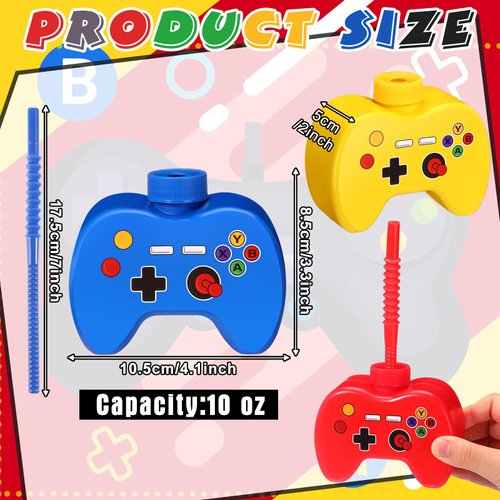 Tanlade 12 Pcs Plastic Video Gaming Party Favor Gift Cups with Straw, 10 oz Gamer Birthday Party Cups Video Gaming Drinking Cups Reusable Gaming Party Favor Cup for Boy Video Game Party(12 Pcs)