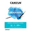 CANSON Graduate Watercolour 250gsm A4 Paper, Cold Pressed, Pad Glued Short Side, 20 Natural White Sheets, Ideal for Student Artists