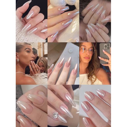 2Pcs White Chrome Nail Powder Moonlight Pearl Powder for Nails, Magic Clear Pearlescent Aurora Mirror Effect Gel Nail Glitter Powder Nails Art Design 0.5/Jar