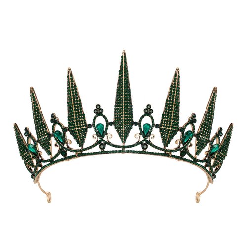 SWEETV Green Tiara Crown for Women, Gothic Wedding Tiara for Bride, Metal Queen Crown Diadem, Costume Hair Accessories for Birthday Prom Cosplay Party Halloween