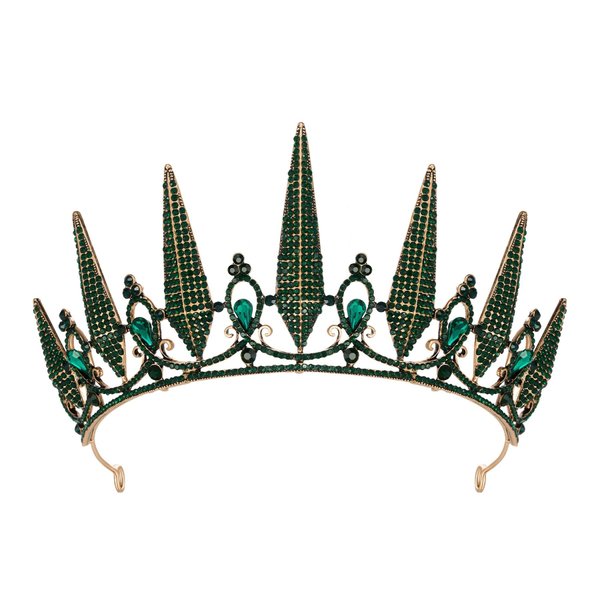 SWEETV Green Tiara Crown for Women, Gothic Wedding Tiara for Bride, Metal Queen Crown Diadem, Costume Hair Accessories for Birthday Prom Cosplay Party Halloween