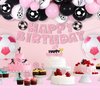 Soccer Birthday Party Decorations for Girls, Including Happy Birthday Banner, Pink Black Balloon Arch, Cake Topper, Tablecloths, Foil Balloons, for Soccer Sports Theme Birthday Party Supplies