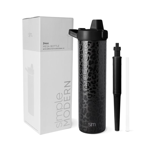 Simple Modern Filtered Water Bottle | Insulated Stainless-Steel Carbon Filter Travel Water Bottles | Reusable for Clean Drinking Water On The Go | 24oz, Black Leopard