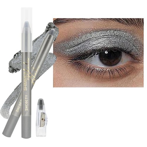 Eyeshadow Stick,Blendable Creamy Eyeshadow Eye Brightener Stick, Waterproof Eyeshadow Pencil Long Long Lasting Crayon , Smooth Shimmer Eye Shadow Highlighter Eye Liner Makeup.#1 Dark Gray Shimmer