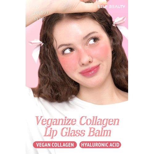 SELF BEAUTY Veganize Collagen Lip Glass Balm | Hydrating Lip Balm in 9 Vibrant Colors | Moisturizing Lip Care Infused with Collagen Jelly Magic | No Animal Trial Lip Balm 0.06 oz (#8 Dried Rose)
