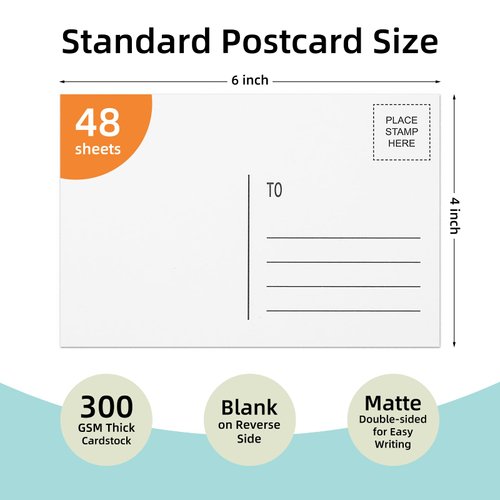 Blank Postcards for Mailing 4x6, Goefun 300 GSM Printable Postcards 48 Sheets of White Blank Post Cards Bulk for Thank You Notes, DIY Greetings, Invitations, and Art Projects