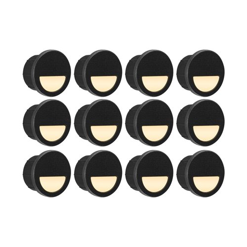 GKOLED 12 Pack Recessed Low Voltage LED Step Riser Light, Diameter 1" Mini Size Landscape Lighting for Outdoor Deck Stair Railing Post, 12V 3000K, Die-cast Aluminum, Black Powder Coated, UL-Listed