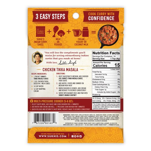 Sukhi's Indian Curry Paste - Tikka Masala Sauce 3oz (Pack of 6), 84 Servings Gluten Free Simmer Sauce Curry Sauces Indian Sauce