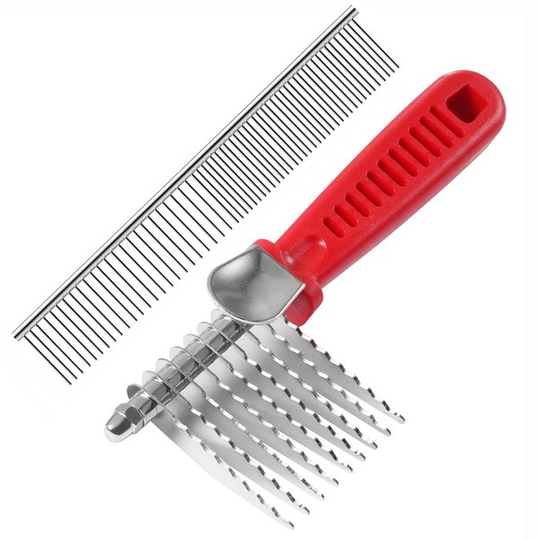 QUMY Dog Comb Pet Grooming Comb Dog Rake Comb Trimmer Stainless Steel Dog Comb for Dematting Removing Dead, Matted or Knotted Hair