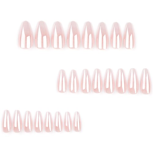 DOCVOEOMH Ombre Nude Pink White Press on Nails Almond Shaped Short Medium Acrylic Fake Nails with Design Glue on Glossy Full Cover Artificial Gel False Stick on Nail for Girls Women Wedding 24Pcs