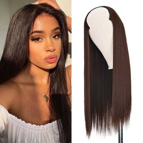 JWLFLOWXISS U Part Wigs, 24 Inch Long Wavy Full Head Clip in Half Wigs Curly None Lace Front Wigs Glueless Hair Wigs Synthetic Wigs for Women