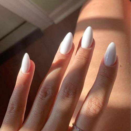 Modelones 32Pcs White Press on Nails Almond, Upgrade Short Almond Fake Nails, Reusable Nail Kit with Nail Glue Adhesive Tabs Mini Nail File, Nails Press Ons 16 Sizes