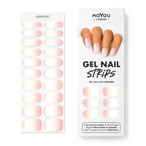 MoYou London Semi Cured Gel Nail Strips, Nail File, & Wooden Cuticle Stick – 20 Pc. Gel Wraps for Nails – Salon-Quality Manicure Set & Pedicure Supplies, Pink Sunset