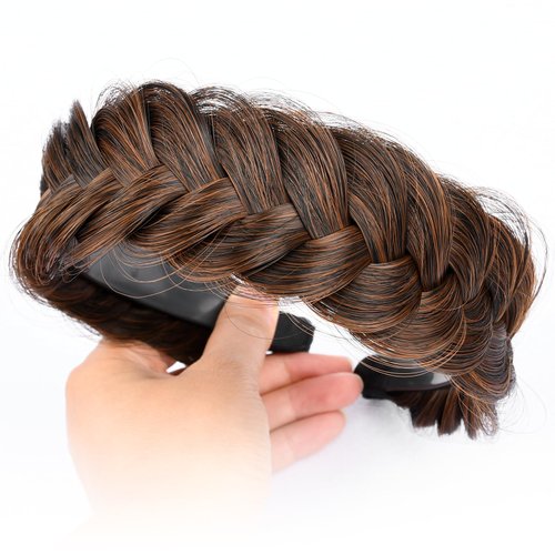 GLEDOLA Wide Messy Braided Headband with Teeth Synthetic Hair Plaited Headband High Elasticity Braids Chunky Fishtail Braided Hair Band Hairpiece for Girls Women (Auburn)