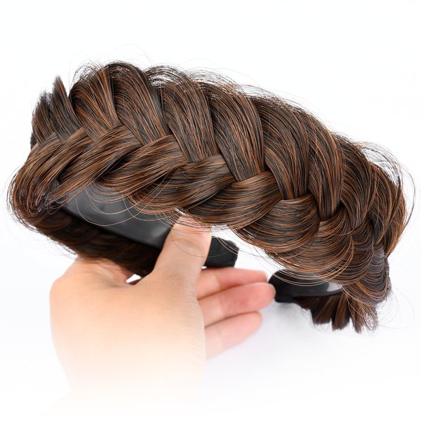 GLEDOLA Wide Messy Braided Headband with Teeth Synthetic Hair Plaited Headband High Elasticity Braids Chunky Fishtail Braided Hair Band Hairpiece for Girls Women (Auburn)