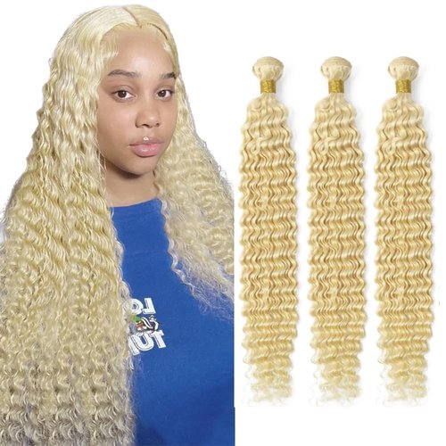 613 Human Hair Bundles Blonde Bundles Human Hair Deep Wave Bundles 16 18 20 inch Soft And Silky Brazilian Virgin Remy Hair Extensions Double Wetf 613 Deep Wave Bundles
