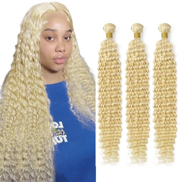 613 Human Hair Bundles Blonde Bundles Human Hair Deep Wave Bundles 16 18 20 inch Soft And Silky Brazilian Virgin Remy Hair Extensions Double Wetf 613 Deep Wave Bundles