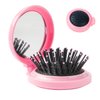 2 Pieces Folding Travel Mirror Hair Brushes, Pocket Hair Comb, Hair Brush with Mirror, Round Mini Hair Brush for Women and Girls (Pink)