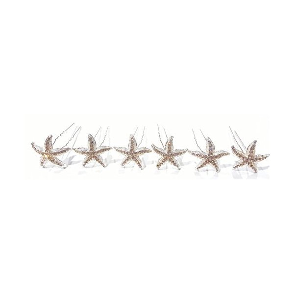 Set of 6 Gold Silver Sea Star Rhinestone Crystal Hair Pins Starfish (Silver)