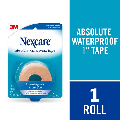 Nexcare Absolute Waterproof Tape, Flexible Foam Medical Tape, Secures Dressing and Keeps Wounds Dry - 1 In x 5 Yds, 1 Roll of Tape