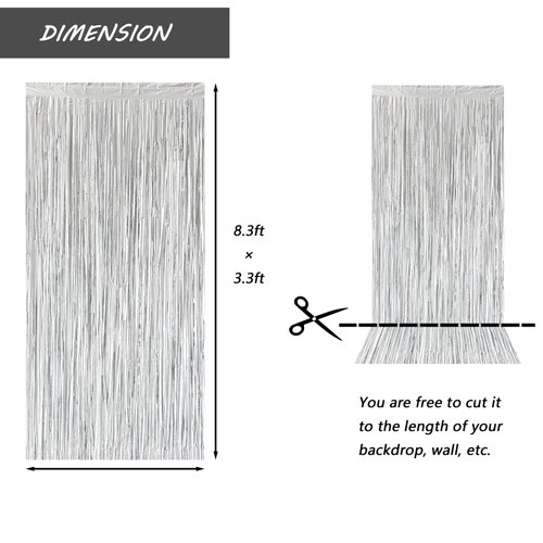 Acuteye Silver Foil Fringe Curtain 3.3×8.3FT 2 Packs, Metallic Tinsel Curtains Party Streamers for Birthday Graduation Baby Shower Decoration (2pcs,3.3FT×8.3FT, Silver)